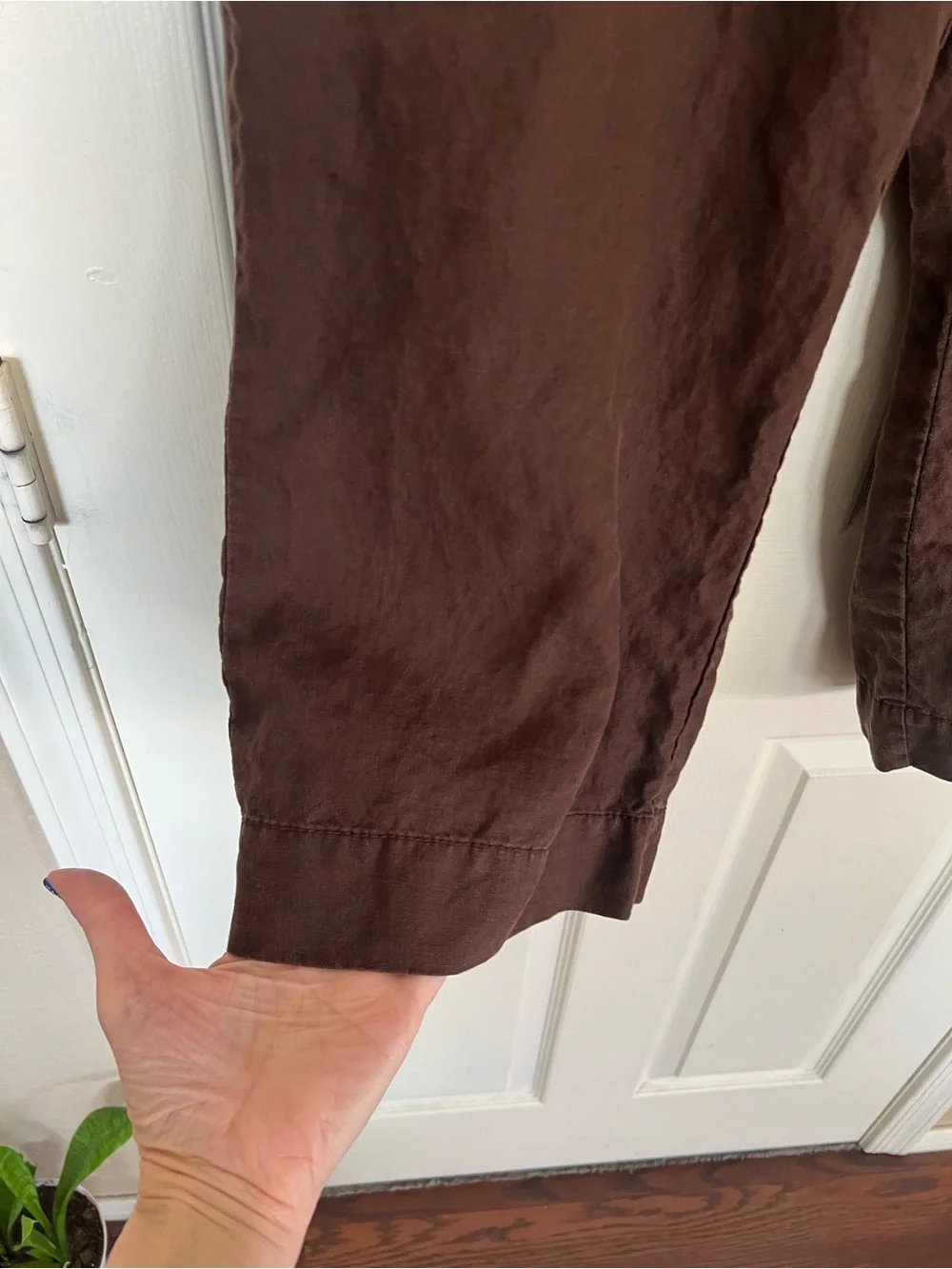 Old Navy 100% Linen Brown Utility Cargo Capri Pants Drawstring